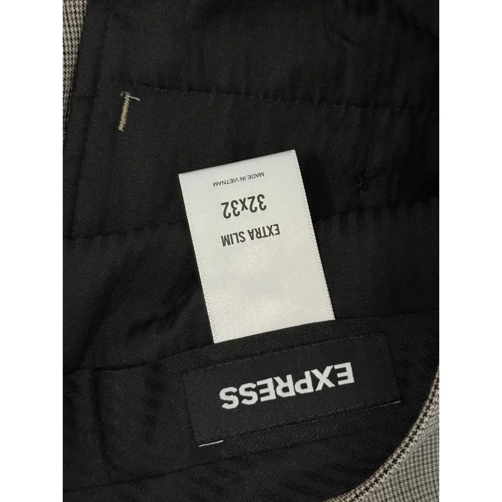 NWT Express Mens Houndstooth Extra Slim Fit Cropped Pleated Dress Pants 36WX29L